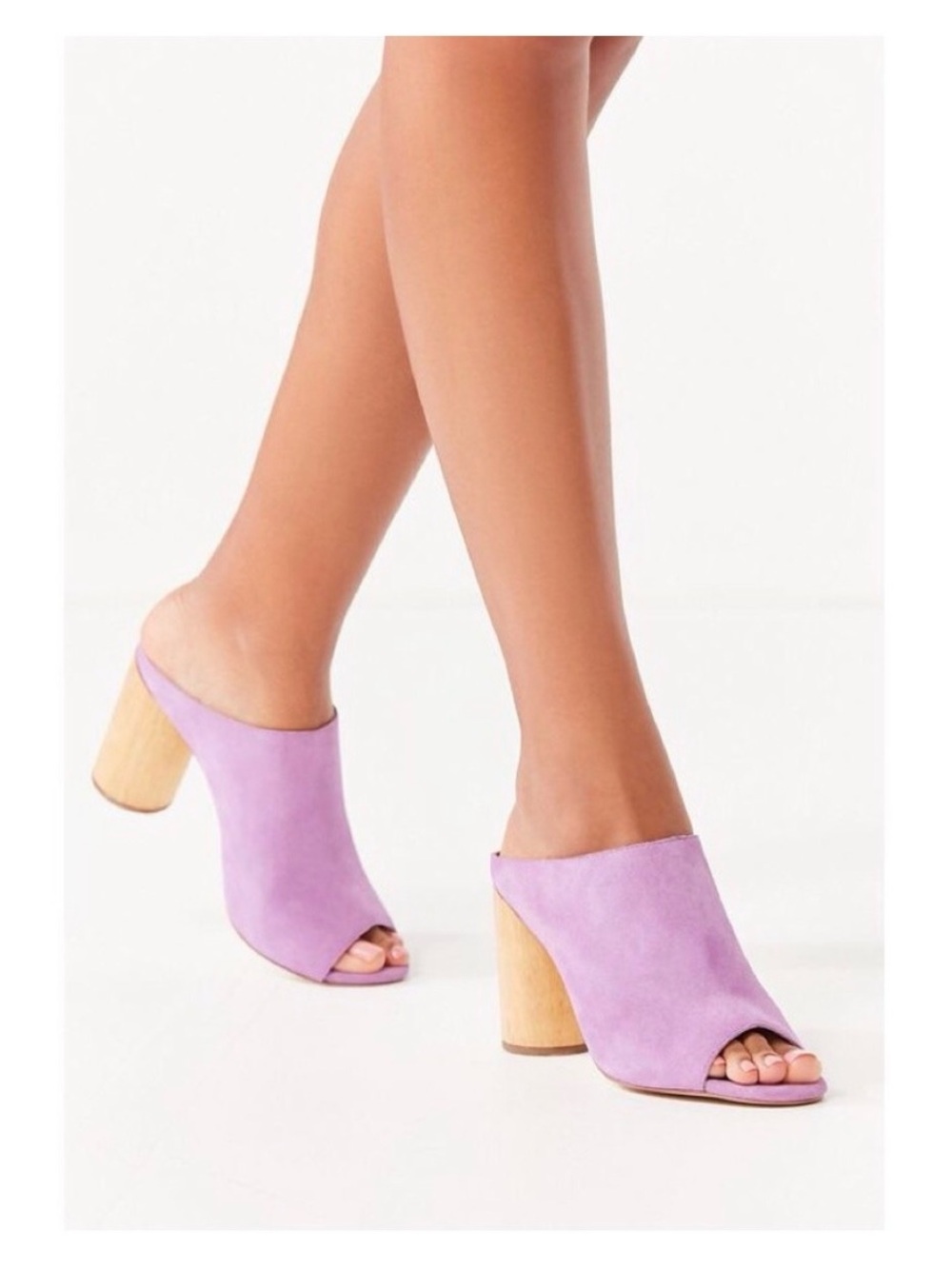 Urban Outfitters Lilac Suede Open-Toe Block Heel Mules